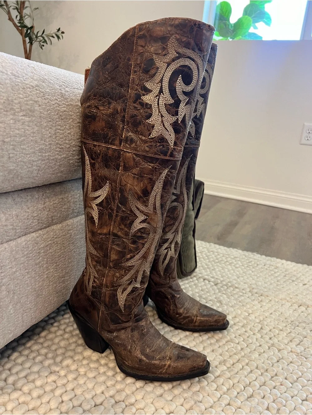Dan Post Brown Leather Embroidered Decorative Boots